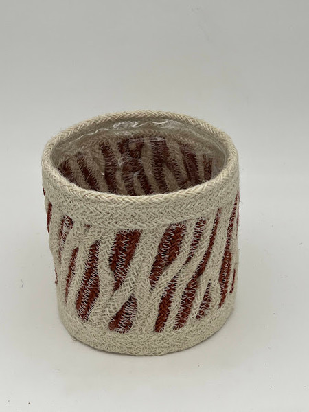 Ivory And Red Braided Jute Potcover XS 39913