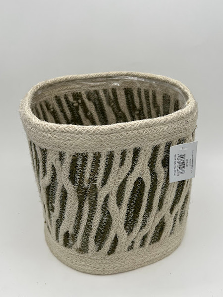 Ivory And Green Braided Jute Potcover XL 39914