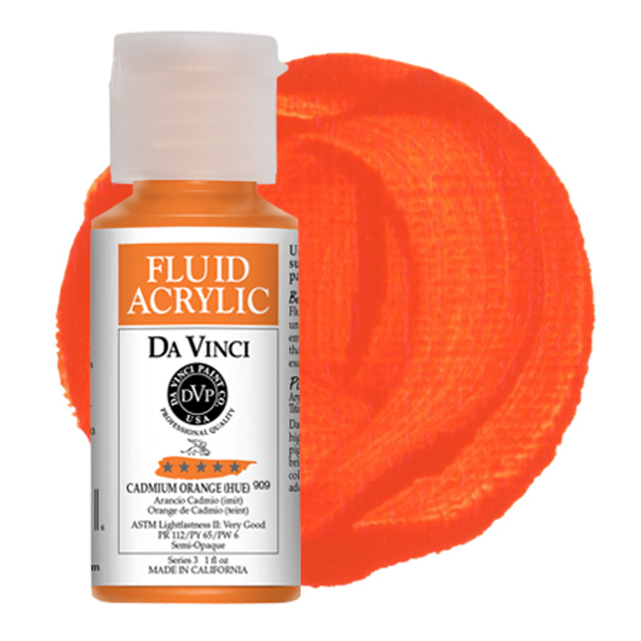 Da Vinci Cadmium Orange Hue Artist Fluid Acrylic Paint – 4oz