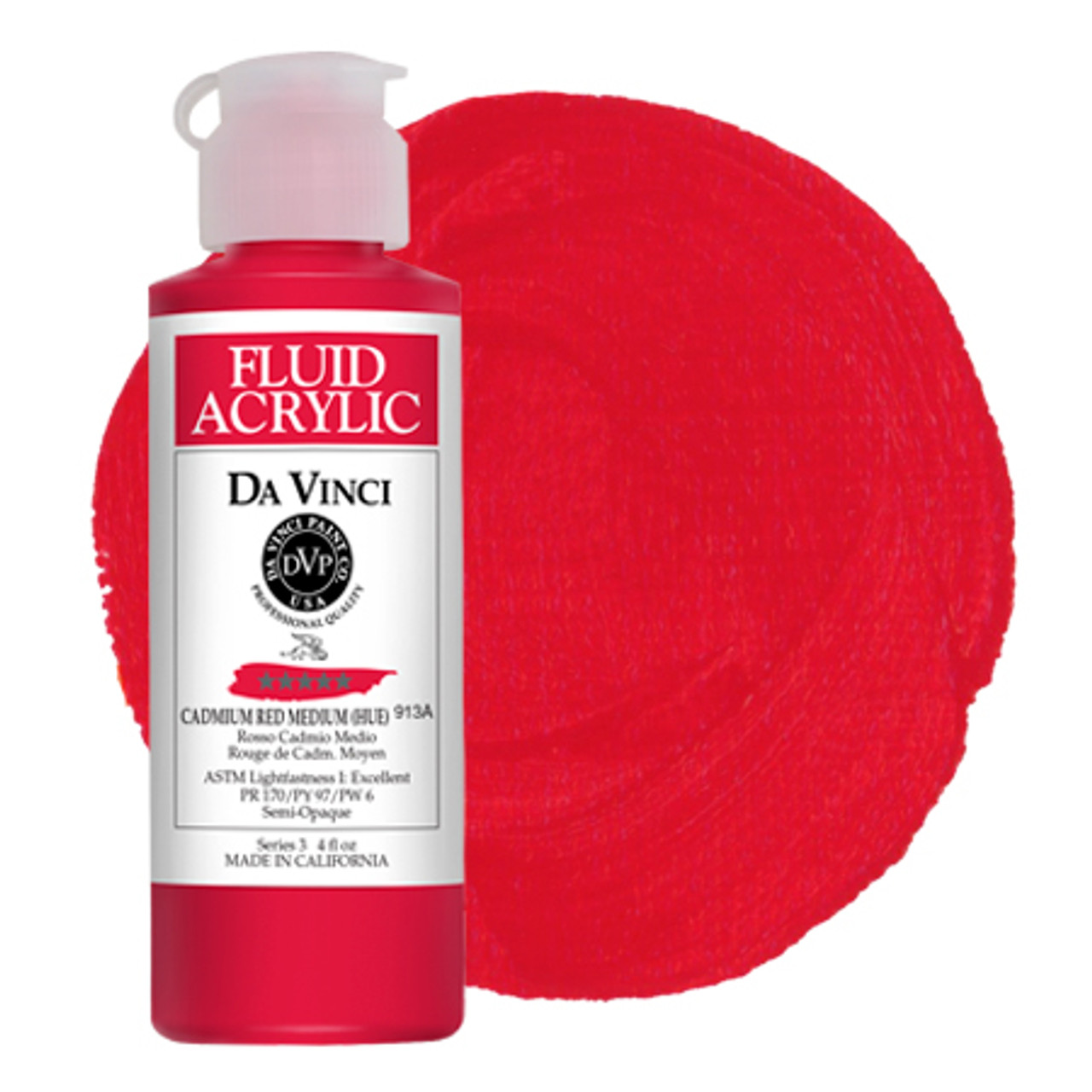 Da Vinci Cadmium Red Medium Hue Artist Fluid Paint – 4oz