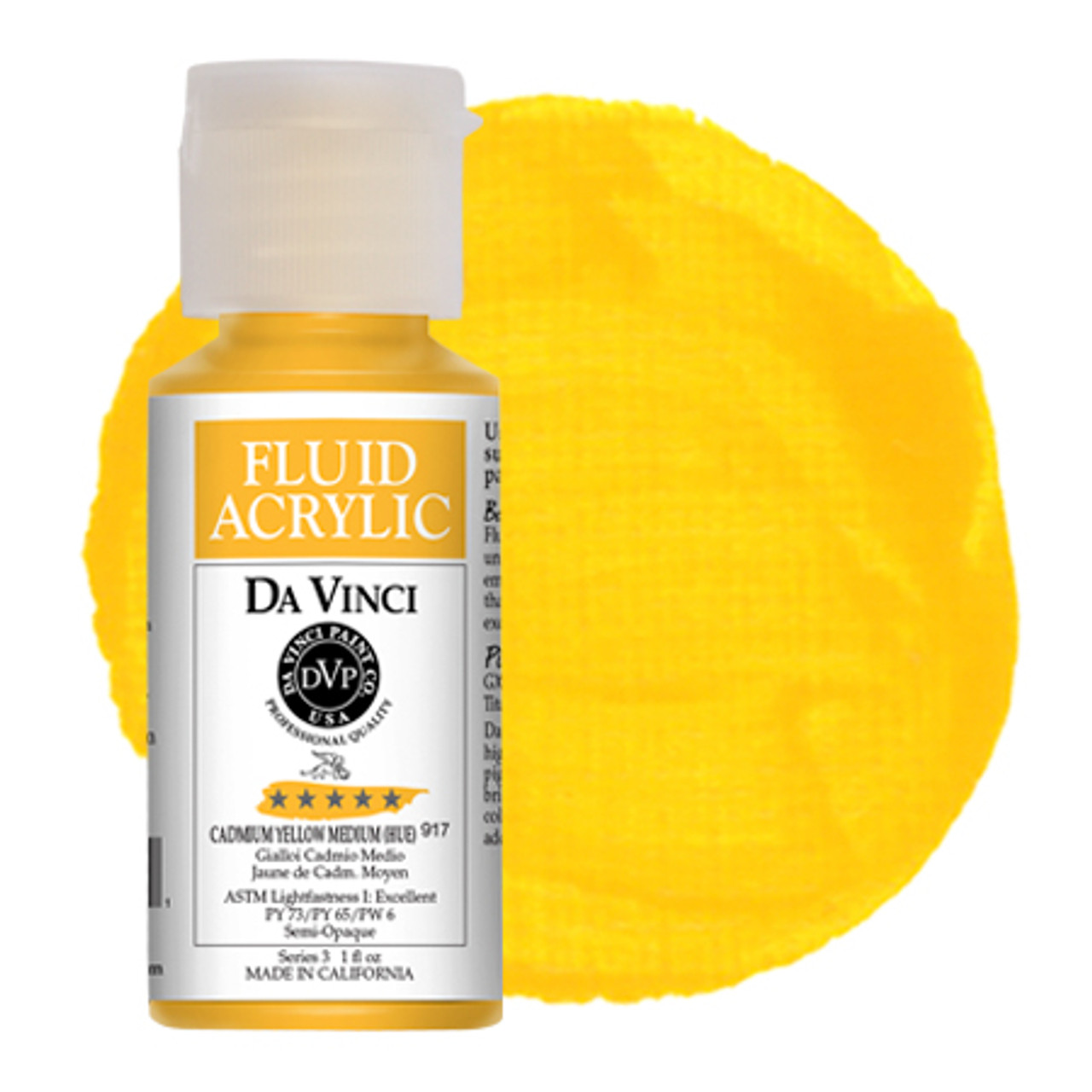 Da Vinci Cadium Yellow Medium Hue Artist Fluid Acrylic Paint – 1oz