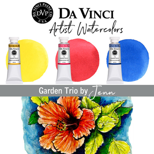 Jenn's Da Vinci Garden Trio watercolor paint set contains three 8mL tubes.