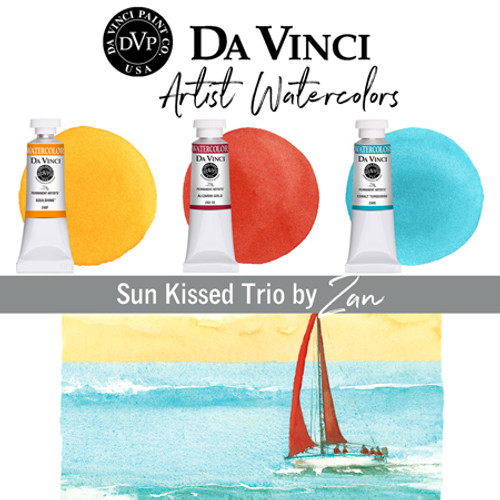 Zan's Da Vinci Sun Kissed Trio watercolor paint set contains three 8mL tubes.