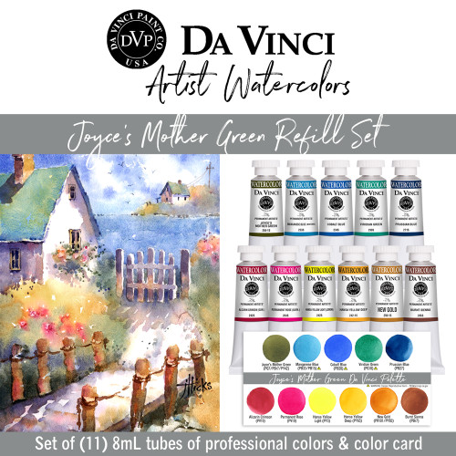 Joyce Hick's Signature Da Vinci Artist Palette watercolor refill set of 11 professional colors.