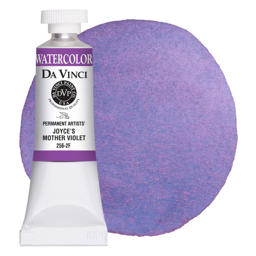 Da Vinci Joyce's Mother Violet watercolor paint (PB33/PB15/PV19) 15ml tube with color swatch.