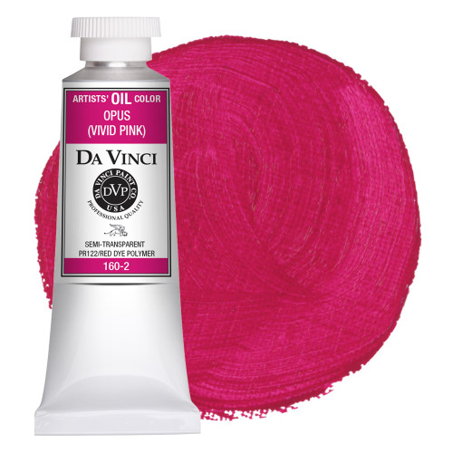 Da Vinci Opus (Vivid Pink) oil paint (PR122) 37ml tube with color swatch.