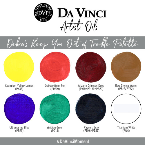 Debra Huse Keep You Out of Trouble Da Vinci Oil Palette artist paint set color swatches.