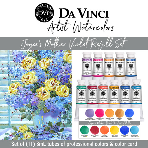 Artist Joyce Hicks' Mother Violet Da Vinci Watercolor Refill Set of 11 professional colors.