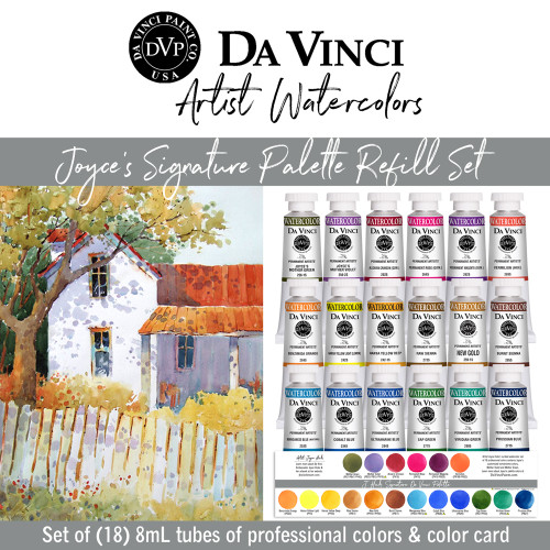Artist Joyce Hicks' Signature Da Vinci Watercolor Refill Set of 18 professional colors.
