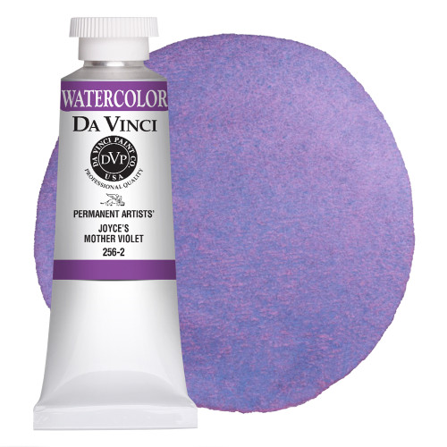 Da Vinci Joyce's Mother Violet watercolor paint (PB33/PB15/PV19) 37ml tube with color swatch.