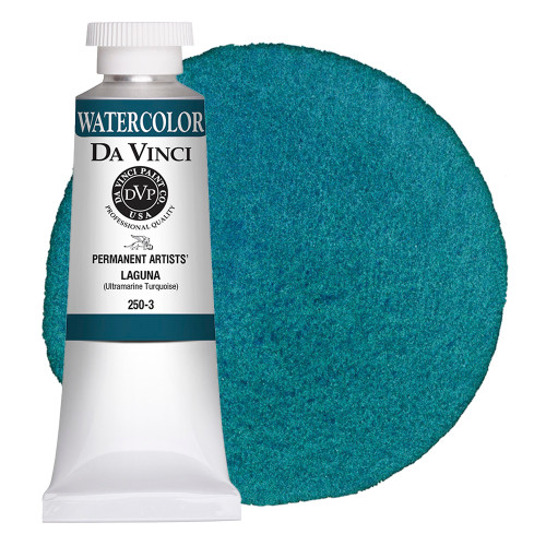 Da Vinci Laguna Ultramarine Turquoise watercolor paint (PB29/PG7) 37ml tube with color swatch.