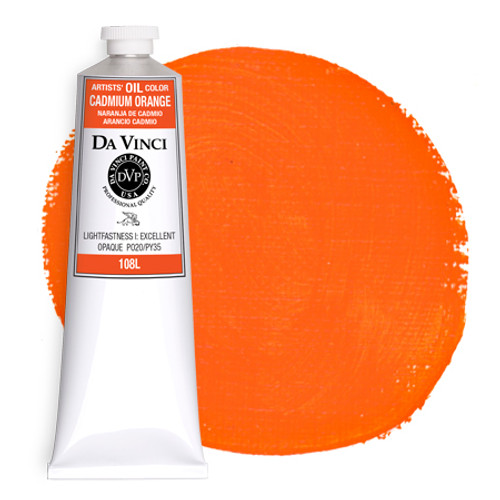 Da Vinci Cadmium Orange oil paint (P020/PY35) 37ml tube with color swatch.