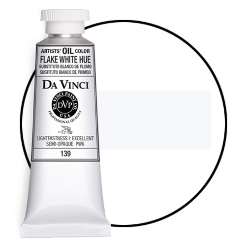 Da Vinci Flake White oil paint (PW6) 37ml tube with color swatch.