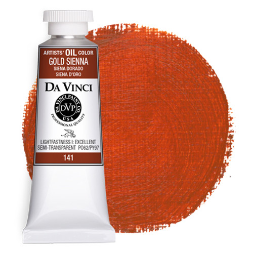 Da Vinci Gold Sienna oil paint (PO62/PY97) 37ml tube with color swatch.