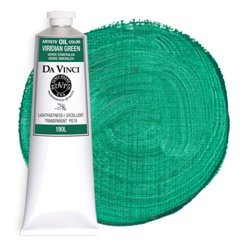 Da Vinci Viridian Green oil paint (PG18) 150ml tube with color swatch.