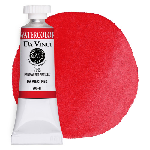 Da Vinci Red watercolor paint (PR254) 15ml tube with color swatch.