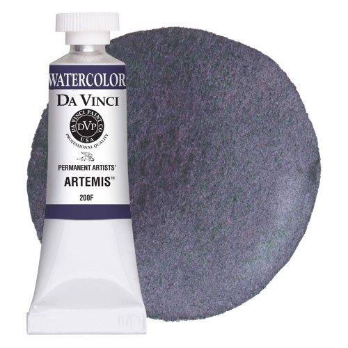 Da Vinci Artemis artist watercolor paint (PG18/PB29/PR177) 15ml tube with color swatch.