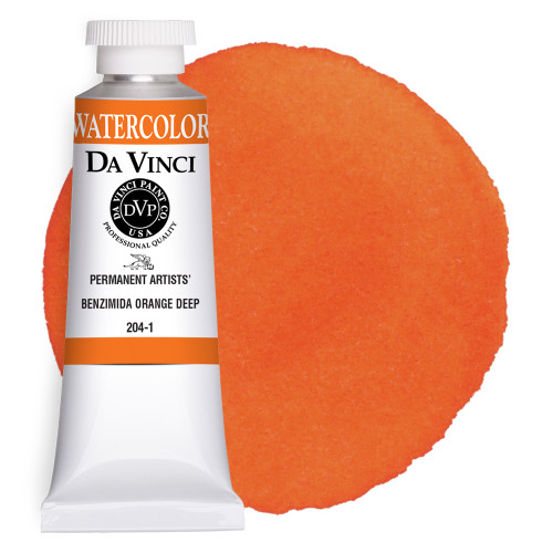 Da Vinci Benzimida Orange Deep watercolor paint (PO36) 37ml tube with color swatch.