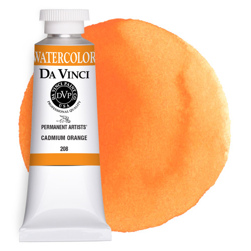 Da Vinci Cadmium Orange watercolor paint (PO20) 37ml tube with color swatch.