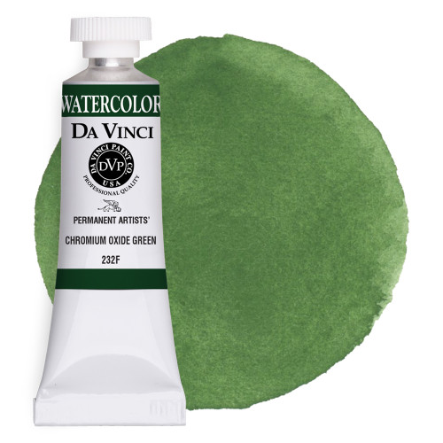 Da Vinci Chromium Oxide Green watercolor paint (PG17) 15ml tube with color swatch.