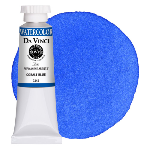Da Vinci Cobalt Blue watercolor paint (PB28) 8ml tube with color swatch.