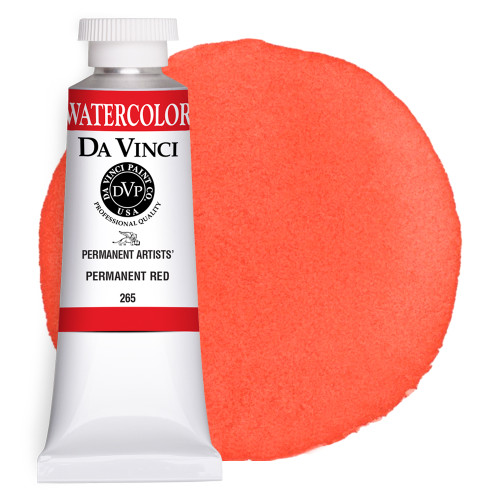 Da Vinci Permanent Red watercolor paint (PR188) 37ml tube with color swatch.