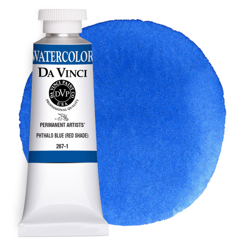 Da Vinci Phthalo Blue (Red Shade) watercolor paint (PB15) 37ml tube with color swatch.
