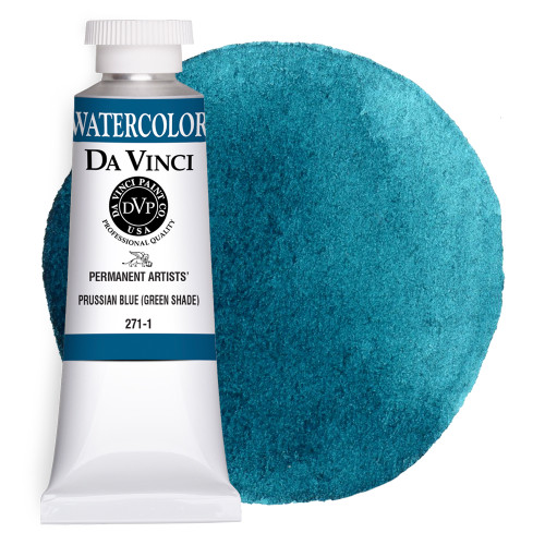 Da Vinci Prussian Blue (Green Shade) watercolor paint (PB27/PG7) 37ml tube with color swatch.