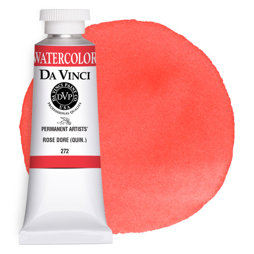 Da Vinci Rose Dore watercolor paint (PV19/PR188) 37ml tube with color swatch.