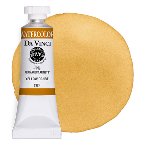 Da Vinci Yellow Ochre watercolor paint (PY43) 15ml tube with color swatch.