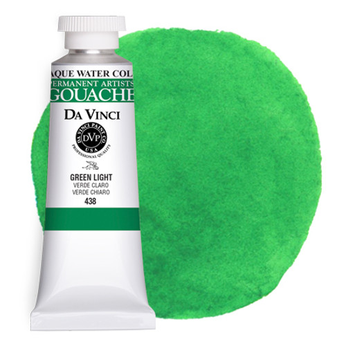 Da Vinci Green Light gouache paint (PG7/PY3) 37ml tube with color swatch.