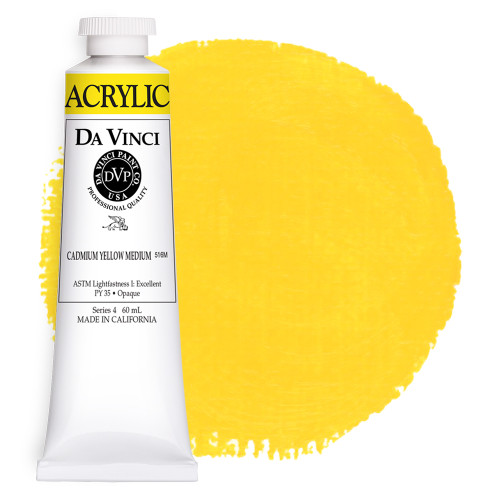 Da Vinci Cadmium Yellow Medium heavy-body acrylic paint (PY35) 60mL tube with color swatch.