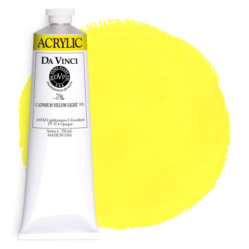 Da Vinci Cadmium Yellow Light heavy-body acrylic paint (PY35) with color swatch.