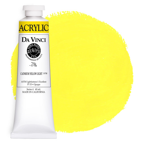 Da Vinci Cadmium Yellow Light heavy-body acrylic paint (PY35) with color swatch.