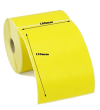 100mm x 150mm Yellow Direct Thermal Label 400L/Roll 25mm core - PERMANENT ADHESIVE