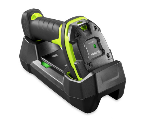 Zebra DS3678 cordless 2D barcode scanner kit with black charging cradle