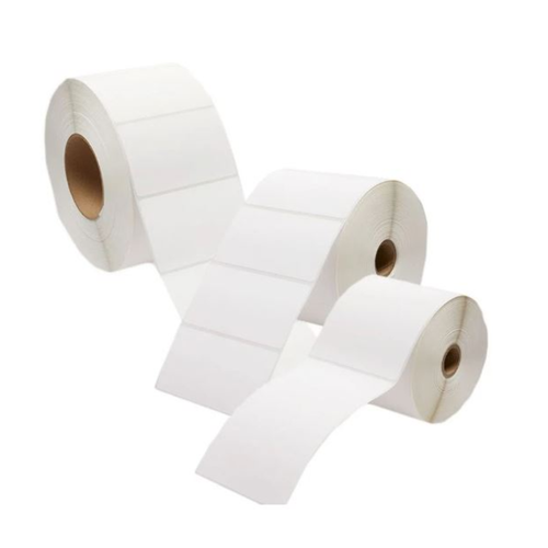 40mm x 28mm synthetic thermal transfer label roll on a small core, 1500 labels per roll