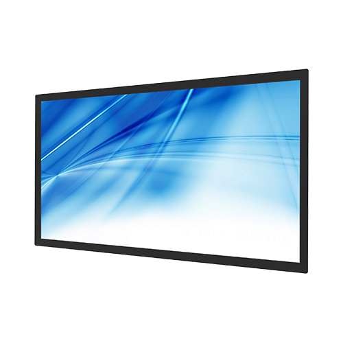 Element M43-FHD 43-inch full flat touch monitor with slim bezel and blue abstract display on screen