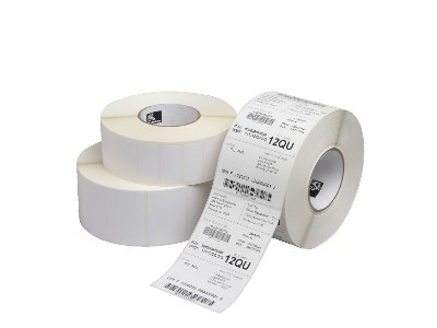 Matt 49mm x 99mm synthetic thermal transfer label roll on a 25mm core, 500 labels per roll