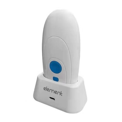 Element P50BT cordless 2D Bluetooth barcode scanner in white with cradle and anti-microbial casing