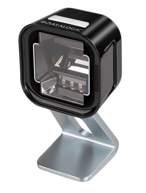 HP Magellan 1500i 2D hands-free presentation barcode scanner on silver stand, USB model