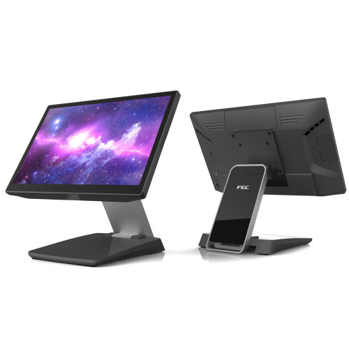 FEC PP-9125W 15.6-inch touchscreen POS terminal with built-in peripherals, front and rear views