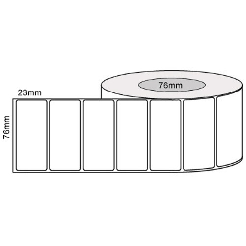 76mm x 23mm - White Thermal Transfer Labels, Permanent Adhesive, 76mm core, (5000/roll)