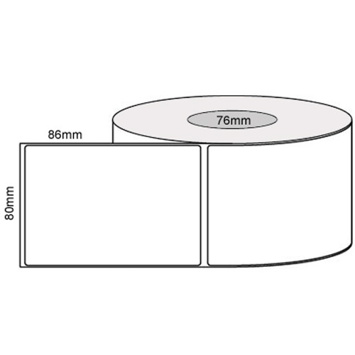 80mm x 86mm - White Thermal Transfer Labels, Permanent Adhesive, 76mm core, (1500/roll)