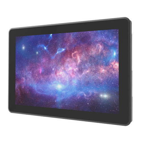 FEC XM-3010W 10.1-inch PCAP touch LED monitor displaying a colorful galaxy on screen