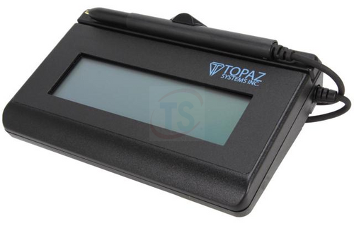 Topaz SignatureGem LCD 1x5 USB electronic signature pad with tethered pen on tempered glass display