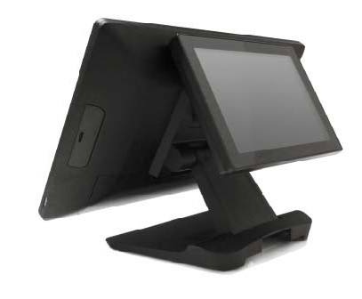 Element 455/455W 11.6-inch true-flat PCAP multi-touch second display shown mounted behind POS terminal