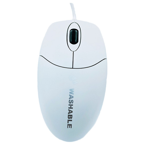 Element ECT408-WH white medical grade washable USB mouse with scroll wheel and WASHABLE text on top shell