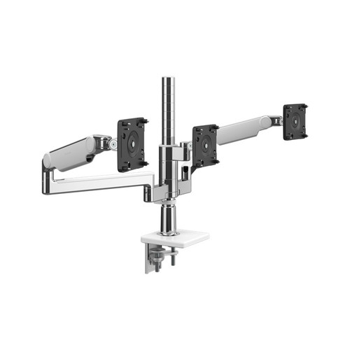 Humanscale M/Flex M2.1 triple horizontal monitor arm with clamp mount, polished aluminum and white trim