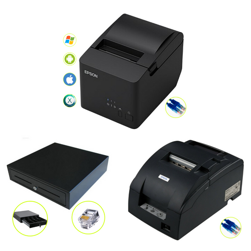 This bundle includes:
Epson TM-T82II Ethernet Receipt Printer or TM-T20 Ethernet
Epson TMU220B Ethernet Printer with Auto Cut
High Quality & Durable 5 Note, 8 coin Cash Drawer with RJ11 Connector This bundle includes:
Epson TM-T82II Ethernet Receipt Printer or TM-T20 Ethernet
Epson TMU220B Ethernet Printer with Auto Cut
High Quality & Durable 5 Note, 8 coin Cash Drawer with RJ11 Connector
